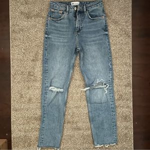 Zara Distressed Slim Straight Leg Jeans